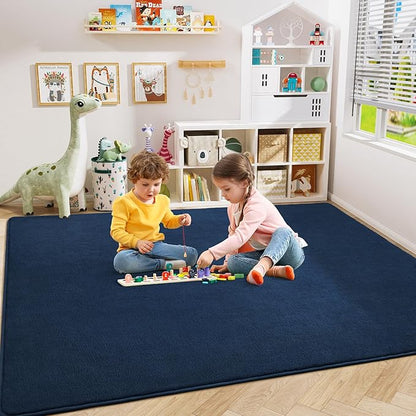 Amearea Modern Area Rugs for Bedroom Living Room, 4x6 Feet Navy Blue Thickened Memory Foam Rug, Fluffy Indoor Washable Rugs Non Slip Minimalist Carpet for Kids Boys Girls Dorm Nursery Room Decor