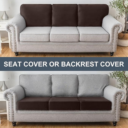 Couch Cover Stretch Velvet Sofa Cushion Cover 3-Piece - Elastic Washable Slipcover for Seat or Backrest, Couch Seat Covers for Sofas (Coffee)