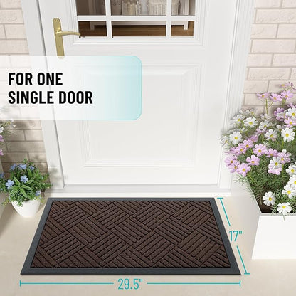OLANLY Front Door Mat Outside Entrance 29.5x17, Absorbent, Heavy Duty Sturdy Natural Rubber Doormat Indoor Outdoor, Stain and Fade Resistant, Non-Slip Low Profile Floor Mat for Entryway, Brown Diamond