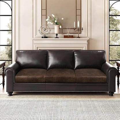 Leather Look Couch Cushion Covers Sofa Seat Slipcovers Sets Couches Furniture Protector for Sectional Armchair Loveseat Pets Kids Stretch Spandex Fabric (3 Cushion XL Sofa, Brown)