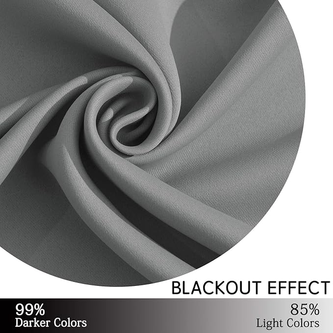 Yakamok Grey Blackout Curtains for Bedroom, Light Blocking Thermal Insulated Grommet Blackout Drapes for Living Room(52W by 45L, Grey, 2 Panels)