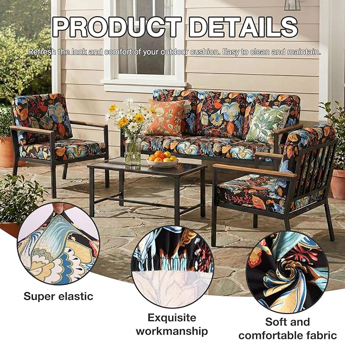 hyha 12Pcs Patio Cushion Covers, Stretch Outdoor Couch Cushion Covers Replacement, Washable Outdoor Chair/Sofa Slipcovers for Patio Furniture Cushions Protector with Elastic Bottom(Floral,Cover Only)