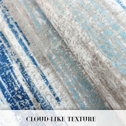 Lansny Modern Abstract Runner Rug 3x16, Blue Washable Long Kitchen Runner Non-Slip Soft Hallway Rug Runner Ultra Thin Print Faux Wool Carpet for Entryway Bedroom Laundry Room Indoor Home Decor