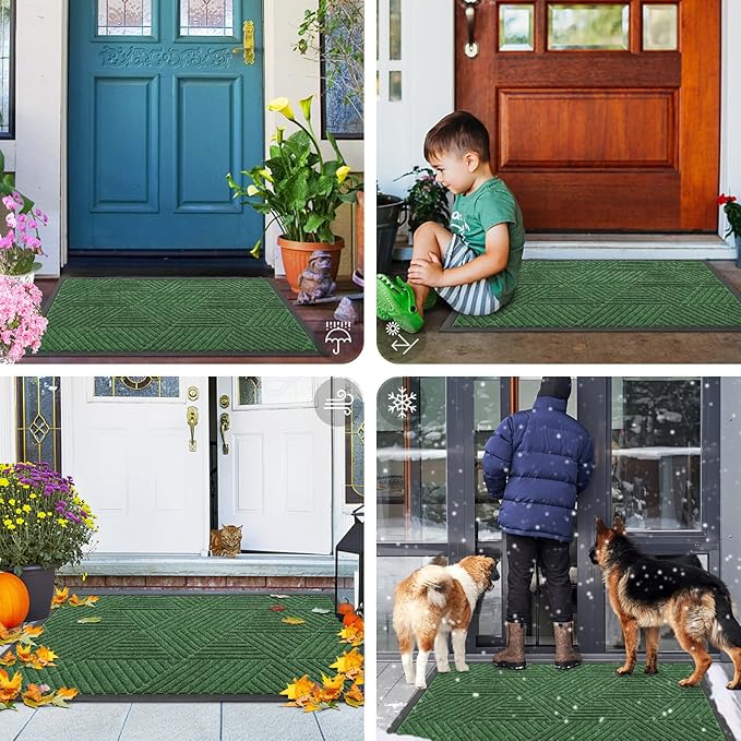 Smiry Front Door Mat Outside Entrance, Heavy Duty Sturdy Natural Rubber Doormat, Trap Dirt and Moisture, Easy Clean Low Profile Welcome Floor Mats for Indoor Outdoor Entry, 47x23 Inch, Green