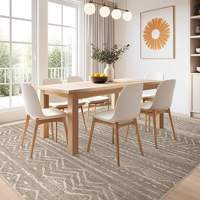 Nakagishi 7x9 Area Rugs Living Room: Washable Boho Large Neutral Soft Farmhouse Rug Stain Resistant Modern Geometric Non-Slip Indoor Floor Carpet for Bedroom Nursery Kids Playroom Office Dining Room