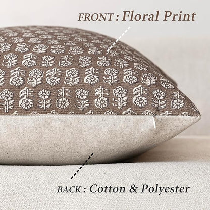 Foindtower Set of 2 Decorative Vintage Floral Print Throw Pillow Covers Neutral Modern Farmhouse Cushion Covers Boho Home Decor for Sofa Couch Chair Bedroom Living Room,20×20 Inch,Brown