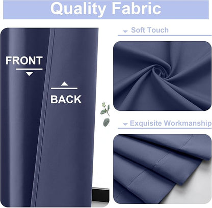 Simplebrand Ava Denim Blue Blackout Curtains for Bedroom 90 Inches Long 2 Panels Set, Solid Privacy Energy Saving Living Room Window Treatment Curtains Blackout Drapes, W40 x L90 Inch, Denim Blue