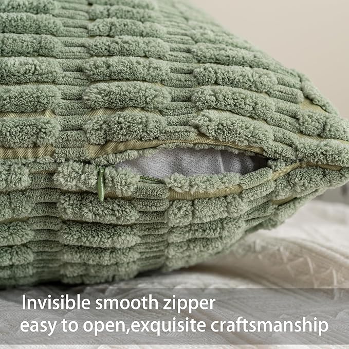 Pack of 2 Corduroy Decorative Throw Pillow Covers 12x24 Inch Soft Striped Pillow Covers Modern Farmhouse Home Decor for Sofa Living Room Couch Bed（Sage Green）