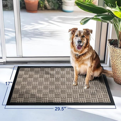 Mibao Front Door Mat, Heavy Duty Durable Welcome Mat for Outdoor Indoor, Dirt Trapper Waterproof Super Absorbent Door Mat for Entryway Outside Patio Porch, 29.5" x 17", Beige