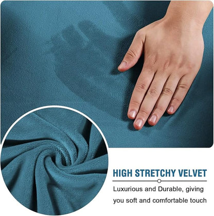 H.VERSAILTEX High Stretch Sofa Slipcover 4 Piece Cover Velvet Furniture Protector Form Fit Thick Velvet Extra Large Sofa Cover for 3 Cushion Couch Width Up to 97 Inch (Large Sofa, Peacock Blue)