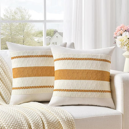 Fancy Homi Set of 1 Mustard Yellow Fall Decorative Throw Pillow Cover 18x18 Inch for Couch Bed Sofa, Autumn Halloween Thanksgiving Home Decor, Soft Cotton Aesthetic Cushion Case