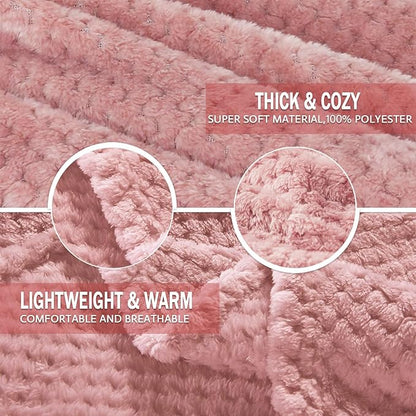 Exclusivo Mezcla Fleece Throw Blanket Extra Large, Super Soft and Warm Blankets for Couch, Sofa and Bed Waffle Textured, Cozy, Fuzzy and Lightweight (Dusty Pink, 50x70 Inches)