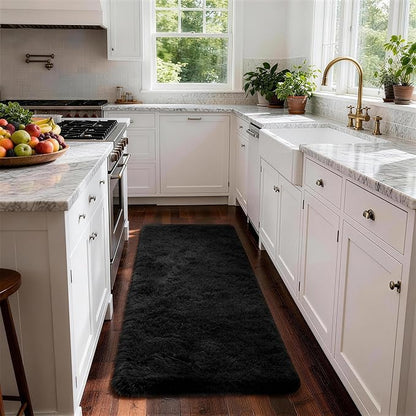 Ophanie Runner Rug for Hallway, 2x6 Bedroom Black Runner Rugs, Non Slip Fluffy Soft Shaggy Bedside Carpet for Kids Girls Boys Home Decor Aesthetic, Dorm Nursery