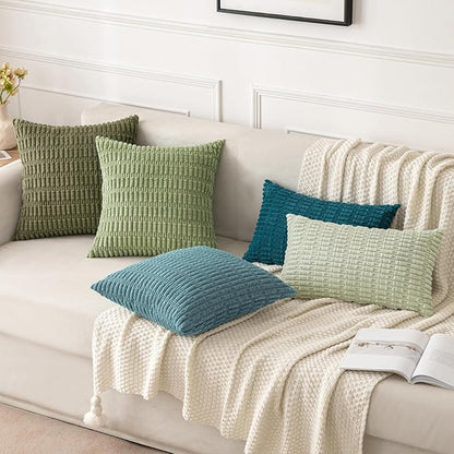 MIULEE Pack of 2 Corduroy Decorative Lumbar Throw Pillow Covers 20x12 Inch Soft Boho Striped Pillow Covers Modern Farmhouse Home Decor for Summer Coastal Sofa Living Room Couch Bed Coastal Blue