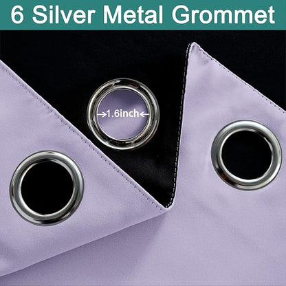 Yakamok 84 Inch Length 100% Blackout Curtains for Bedroom, 2 Thick Layers Thermal Insulated Grommet Total Blackout Drapes with Black Liner for Living Room (42Wx84L,Lilac, 2 Panels)