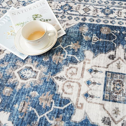 2x4 Non-Slip Entryway Area Rugs: Washable Stain Resistant Kitchen Carpet Printed Doormat Soft Low Pile Nursery Rug Vintage Small Floor Mat for Hardwood Bedroom Cozy Home Decor fot Family(2x4,Blue)