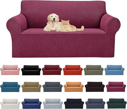 Cupuamon 2026 New Stretch Loveseat Sofa Slipcovers Couch Cover for 2 Cushion Furniture Protector Sofa Covers with Elastic Bottom Jacquard Fabric Small Checks for Pets, Kids - Wine