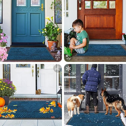 Smiry Front Door Mat Outside Entrance, Heavy Duty Sturdy Natural Rubber Doormat, Trap Dirt and Moisture, Easy Clean Low Profile Welcome Floor Mats for Indoor Outdoor Entry, 35X23 Inch, Mixed Blue