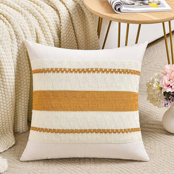Fancy Homi Set of 1 Mustard Yellow Fall Decorative Throw Pillow Cover 16x16 Inch for Couch Bed Sofa, Autumn Halloween Thanksgiving Home Decor, Soft Cotton Aesthetic Cushion Case