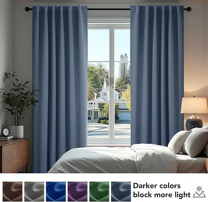 Deconovo Blackout Curtains, Thermal Insulated, W70 x L95 2 Panels, Back Tab, Machine Washable, Room-Darkening Drapes for Bedroom/Living Room Stone Blue