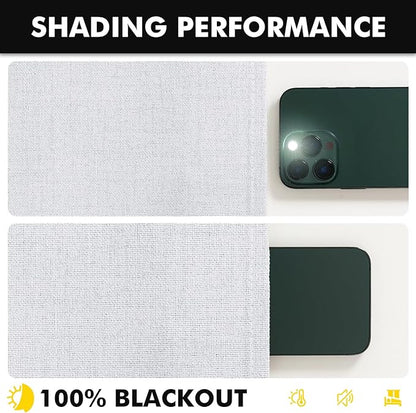 MIULEE 100% Blackout Linen Curtains for Bedroom, Grayish White Solid Luxury Decor Thermal Insulation Room Darkening Drapes for Living Room Nursery Back Tab Rod Pocket 42 x 72 Inches, 2 Panels