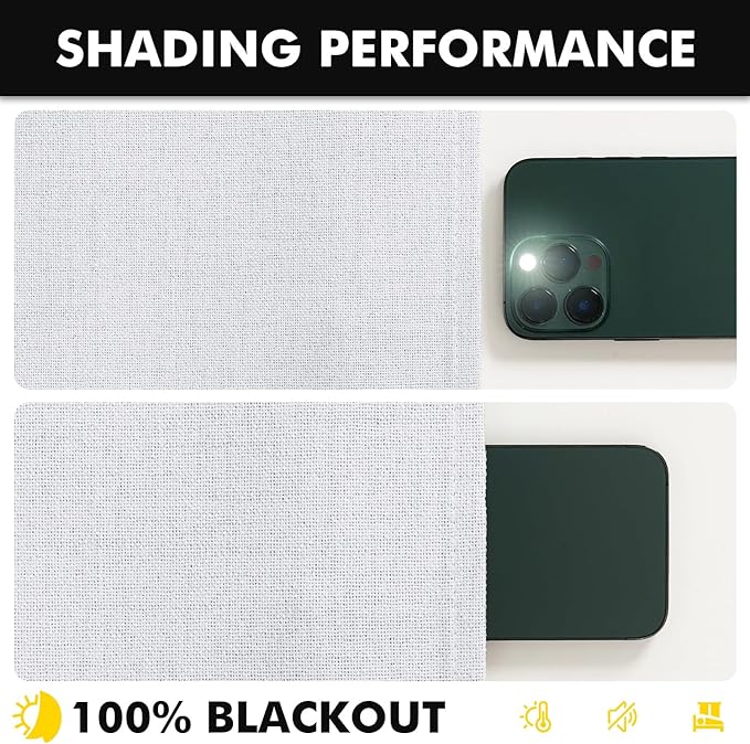 MIULEE 100% Blackout Linen Curtains for Bedroom, Grayish White Solid Luxury Decor Thermal Insulation Room Darkening Drapes for Living Room Nursery Back Tab Rod Pocket 42 x 84 Inches, 2 Panels