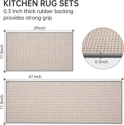 eqivei Kitchen Rugs and Mats Non Skid Washable Set of 2 PCS, Absorbent Runner Rugs for Kitchen, Front of Sink, Kitchen Mats for Floor, 17.3"x 47"+17.3"x 29" (Gray)