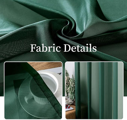 MIULEE 2 Panels Christmas Solid Color Sheer Window Curtains Elegant Window Voile Panels/Drapes/Treatment for Bedroom Living Room (54X54 Inches Hunter Green)