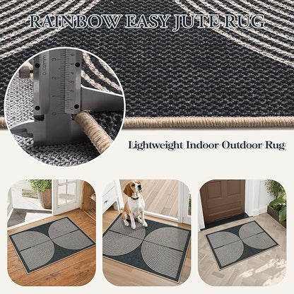 Lahome Enfys Rainbow Indoor Door Mat, 20"x32" Small Black Rugs for Entryway Kitchen Neutral Area Rug, Farmhouse Non Slip Non Shedding Lightweight Floor Carpet for Front Porch