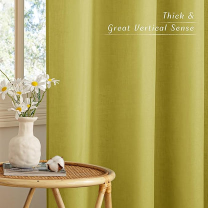 NICETOWN Bright Yellow Linen Curtains 96 inches Long, Grommet Thick Flax Light Filtering Window Treatments Semi Sheer Privacy Assured for Bedroom/Kids Room, W55 x L96, 2 Panels