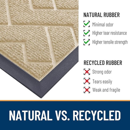 OLANLY Front Door Mat Indoor Outdoor Entrance, Waterproof All-Season, All-Weather Doormat, Sturdy Natural Rubber, Low Profile, Easy Clean Patio Porch Entryway Mat, Herringbone Brick (Beige, 59x35)