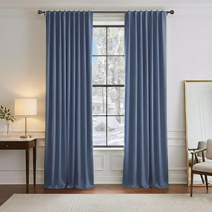 PONY DANCE Blackout Curtains 84 inches Long - Thermal Insulated Curtain Drapes Light Block Energy Efficient Modern Design Style for Home Decor, 52" x 84", Blue Haze, 2 Pieces