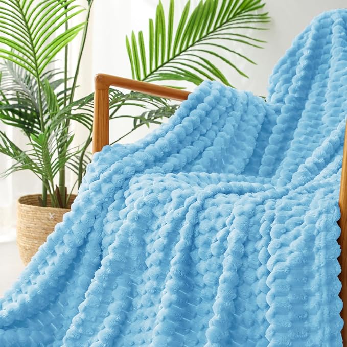 Exclusivo Mezcla Fleece Throw Blanket for Couch, Extra Large Fuzzy Blue Bed Blankets, Soft Cozy Plush Sofa Throws for All Seasons, 50x60 Inches