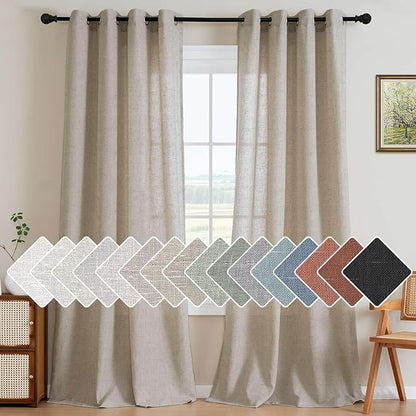 H.VERSAILTEX Living Room Linen Curtains - Semi Sheer, Nickel Grommet Energy Saving Light Filtering Window Treatments Panels for Bedroom, Oatmeal, 2 Panels, 52 x 96 Inch