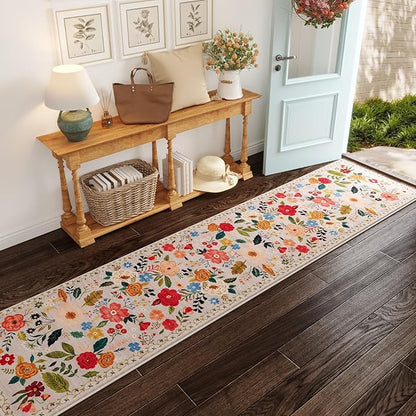 Rugcomf Runners for Hallways Kitchen Runner Rug Non Slip 2'x 10' Long Washable Rugs with Rubber Backing Soft Floral Carpet Runner for Hallways, Kitchen, Laundry, Bedroom, Bathroom(Beige)