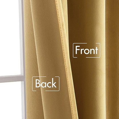 MIULEE Velvet Curtains 96 inches - Luxury Curtains for Bedroom Living Room Room Darkening Thermal Insulated Super Soft Window Drapes Rod Pocket & Back Tab, Golden, W52 x L96 inches, 2 Panels