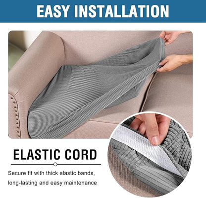 H.VERSAILTEX Super Stretch Individual Seat Cushion Covers - 3 Piece Sofa Cushion Covers in Dove, Thick Jacquard Textured Twill Fabric