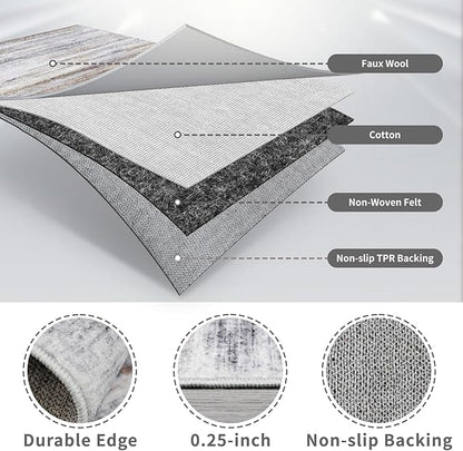Washable Kitchen Runner Rug for Family: Easy-to-Clean Runners for Hallway Entryway Bedroom - Stain and Water Resistant Rugs with Non-Slip Backing - Soft Low-Pile Carpet 2x6 Beige Grey