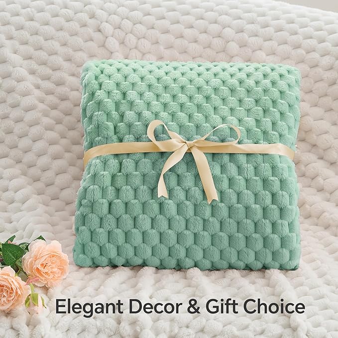 BEDELITE Fleece Throw Blanket for Couch & Bed - 3D Jacquard Decorative Mint Green Blanket, Super Soft and Cozy Warm Fuzzy Blanket All Seasons Suitable, 50x60Inches