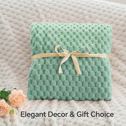 BEDELITE Fleece Throw Blanket for Couch & Bed - 3D Jacquard Decorative Mint Green Blanket, Super Soft and Cozy Warm Fuzzy Blanket All Seasons Suitable, 50x60Inches