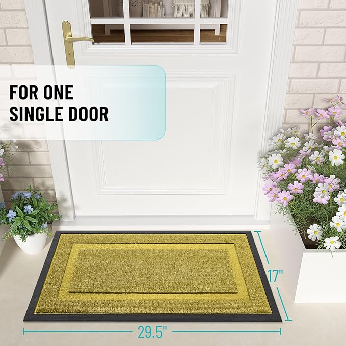 OLANLY Front Door Mat Indoor Outdoor Entrance, Waterproof All-Season, All-Weather Doormat, Sturdy Natural Rubber, Low Profile, Easy Clean Patio Porch Entryway Mat, 47x23, Lime Green