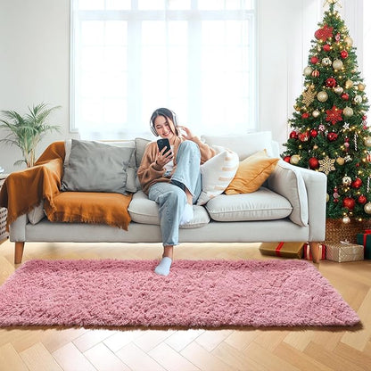 ONASAR Blush Runner Rugs for Bedroom Living Room, Fluffy 2x6 Bedside Hallway Area Rug, Ultra Soft Plush Furry Faux Fur Non Slip Floor Carpet for Nursery Kids Dorm Closet Home Decor Aesthetic
