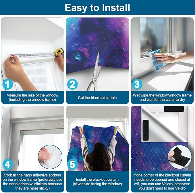 100% Blackout Curtains for Bedroom, Portable DIY Window Blinds, No Drill Window Shades & Blackout Blinds with Stickers & Tabs for Travel, Dorm Room, Media Room (Starry Sky, 118" x 57")