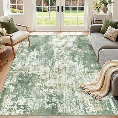Washable Area Rugs 3'x5' Non-Slip Modern Abstract Soft for Living Room Entryway Bedroom Nursery, Print Pattern, Light Green/Yellow