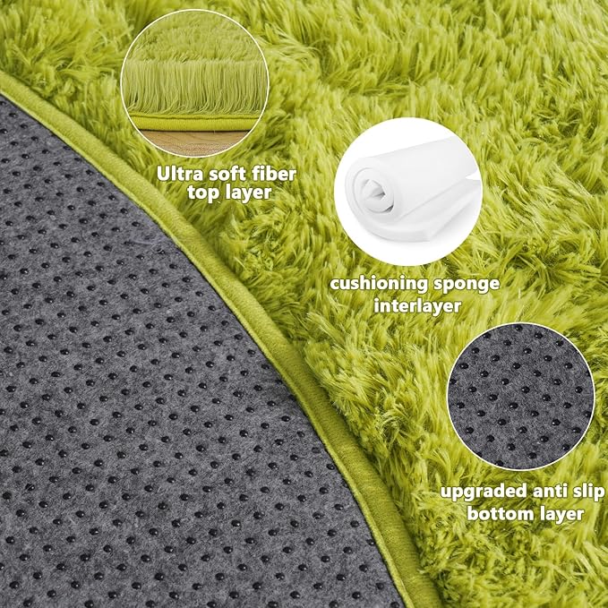 4'x4' Grass Green Round Rug for Bedroom, Ultra Soft Fluffy Circle Rug for Kids Girls Boys Room, Cute Shag Rugs for Living Room Playroom Tent Castle Home Decor Rug