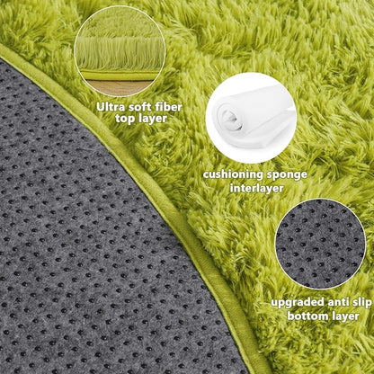 4'x4' Grass Green Round Rug for Bedroom, Ultra Soft Fluffy Circle Rug for Kids Girls Boys Room, Cute Shag Rugs for Living Room Playroom Tent Castle Home Decor Rug