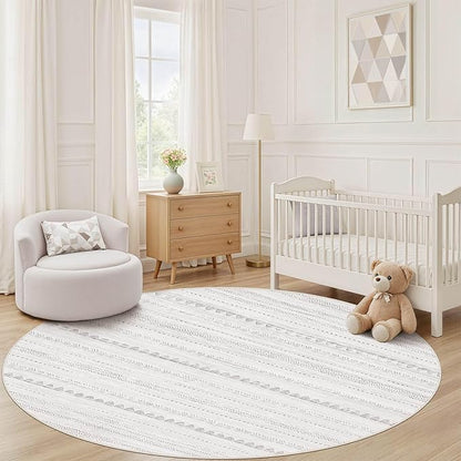 Nakagishi Round Rug Boho Area Rugs: 8x8 Washable Large Circle Neutral Soft Stain Resistant Non-Slip Carpet for Women Aged 25-45 Farmhouse Home Decor Enthusiasts - Living Room Bedroom Dining Room