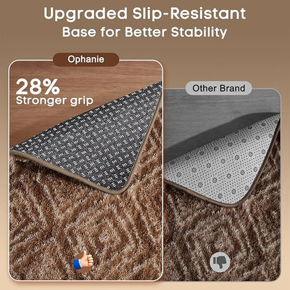 Ophanie Brown and White Diamond Striped Rugs for Living Room 9x12, Fluffy Shag Large Fuzzy Plush Soft Carpets, Shaggy Rugs for Bedroom, Carpet for Kids Boys Girls Dorm Nursery Home Decor Aesthetic