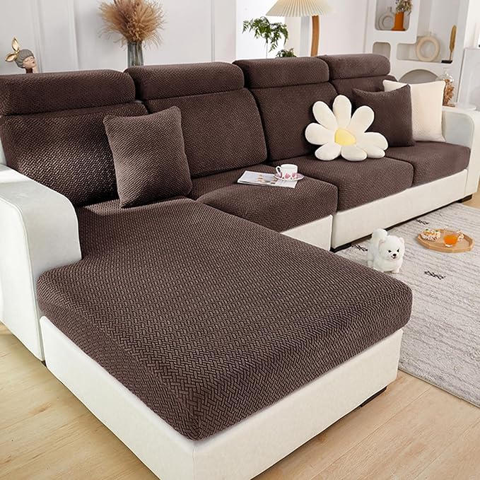 Couch Cushion Covers for Sofa Couch Covers Wear-Resistant Universal Sofa Cover Washable Stretch for Sectional Slipcovers (Texture-Brown,Large Single Seat Cover)