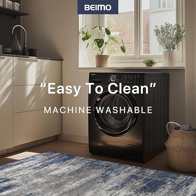 BEIMO Area Rugs 8x10 for Living Room Bedroom, Modern Abstract Machine Washable Rug, Large Soft Low Pile Floor Cover with Non Slip Backing for Dining Room, Navy Blue Gray